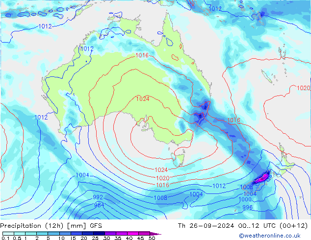 Precipitation (12h) GFS Th 26.09.2024 12 UTC