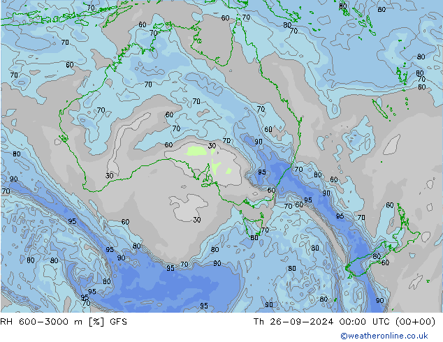 RH 600-3000 m GFS czw. 26.09.2024 00 UTC