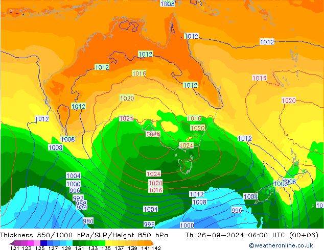 Thck 850-1000 hPa GFS gio 26.09.2024 06 UTC