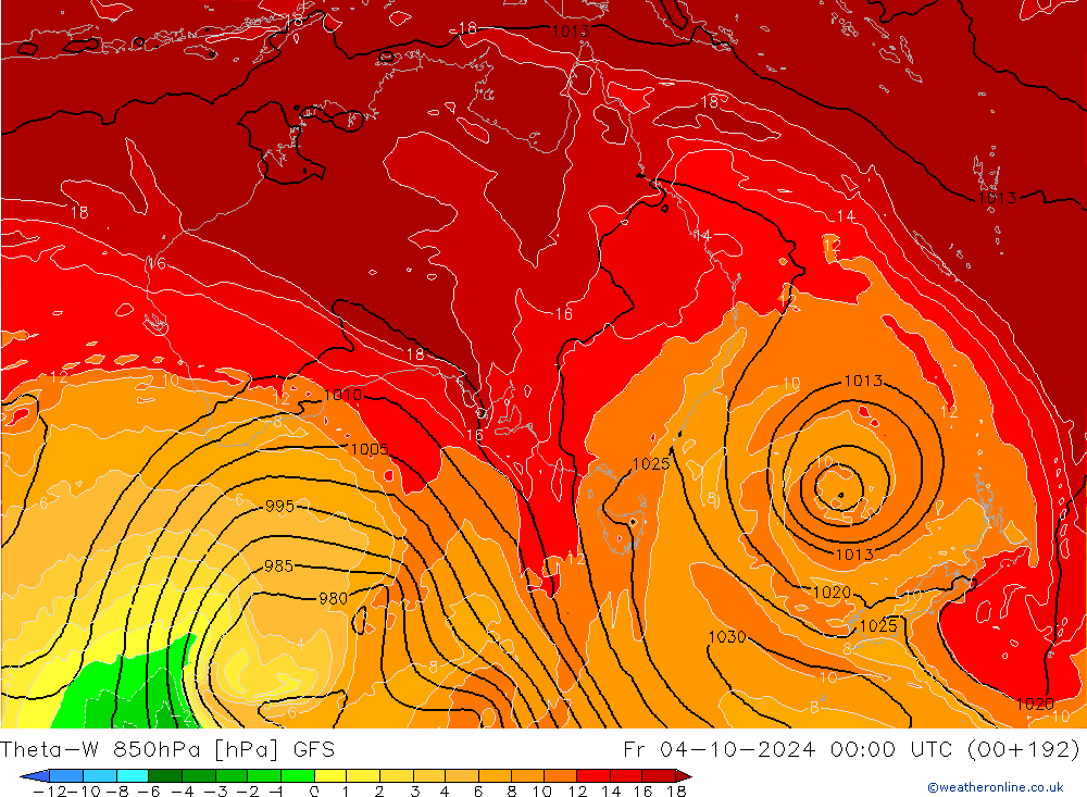 Theta-W 850hPa GFS Fr 04.10.2024 00 UTC