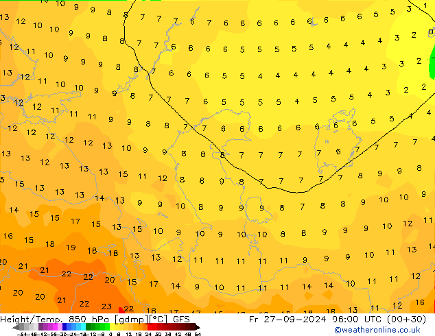 Z500/Rain (+SLP)/Z850 GFS пт 27.09.2024 06 UTC