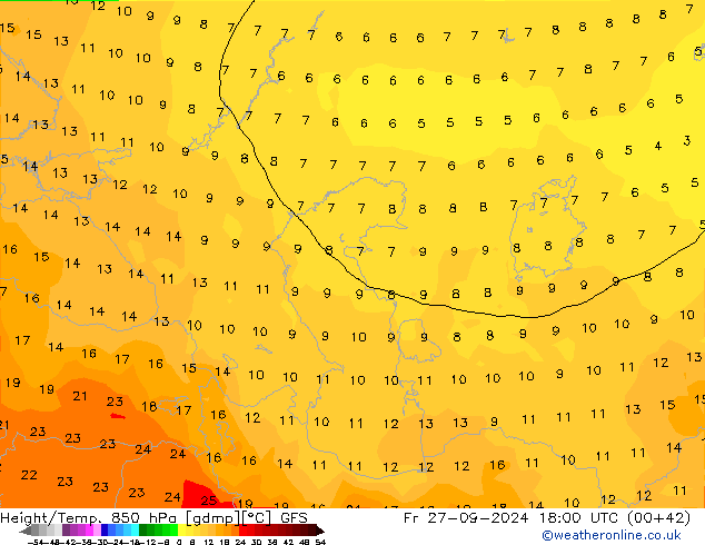 Height/Temp. 850 hPa GFS Sex 27.09.2024 18 UTC