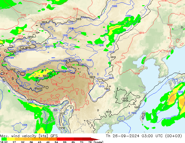 Max. wind velocity GFS 星期四 26.09.2024 03 UTC