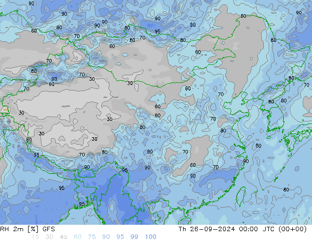 Humidité rel. 2m GFS jeu 26.09.2024 00 UTC