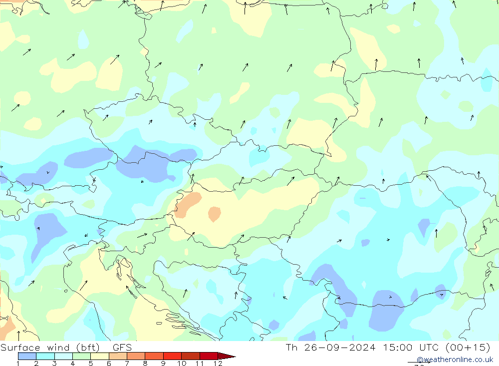  10 m (bft) GFS  26.09.2024 15 UTC