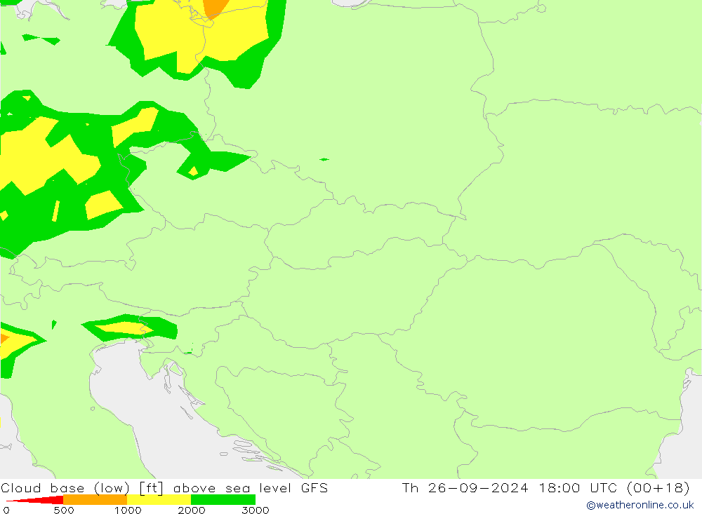 Cloud base (low) GFS Qui 26.09.2024 18 UTC