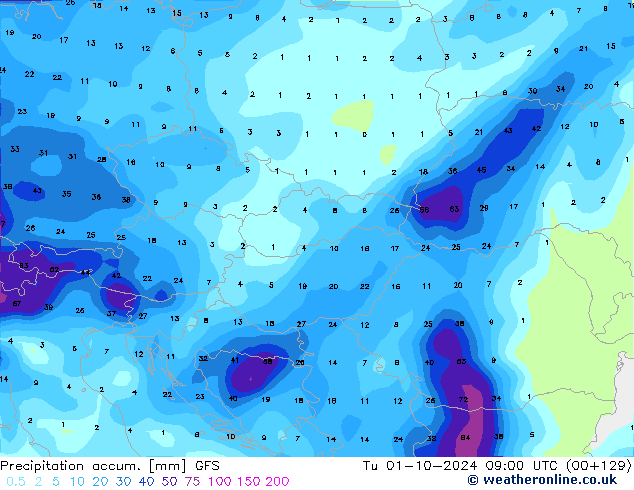 Precipitation accum. GFS Tu 01.10.2024 09 UTC