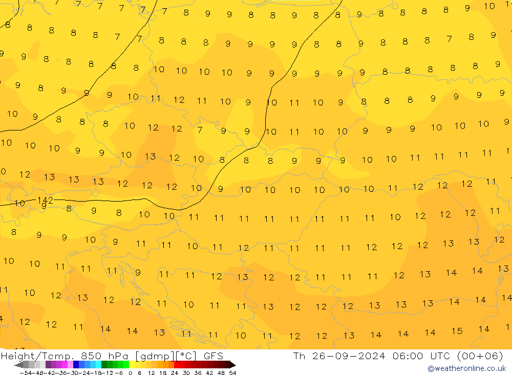 Height/Temp. 850 hPa GFS Qui 26.09.2024 06 UTC