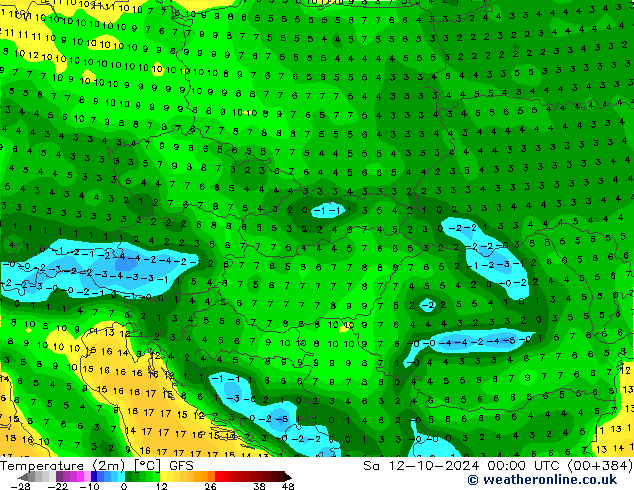 карта температуры GFS сб 12.10.2024 00 UTC