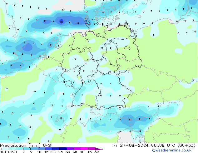 Srážky GFS Pá 27.09.2024 09 UTC