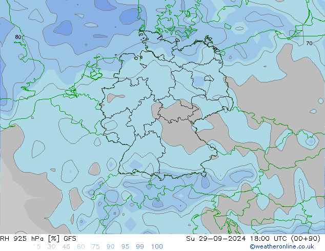 RH 925 гПа GFS Вс 29.09.2024 18 UTC