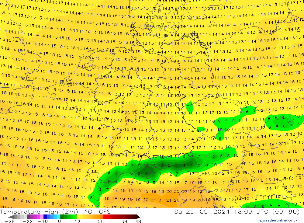 Maksimum Değer (2m) GFS Paz 29.09.2024 18 UTC