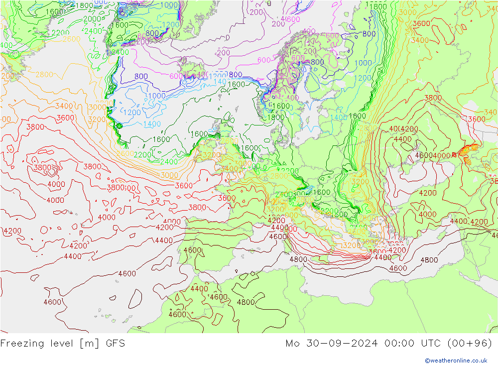 Nulgradenniveau GFS ma 30.09.2024 00 UTC