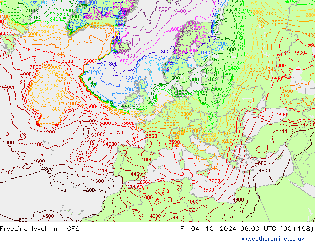 Zero termico GFS ven 04.10.2024 06 UTC