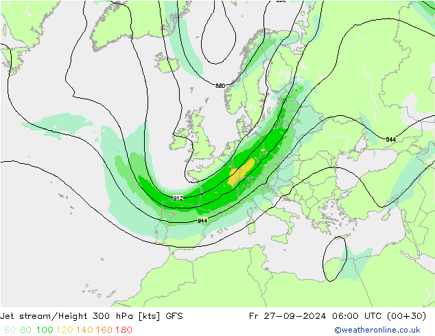 Jet stream/Height 300 hPa GFS Fr 27.09.2024 06 UTC