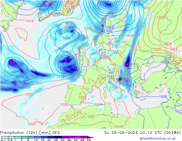 Nied. akkumuliert (12Std) GFS So 29.09.2024 12 UTC