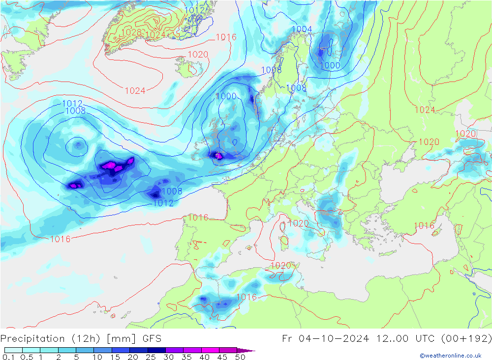 Nied. akkumuliert (12Std) GFS Fr 04.10.2024 00 UTC