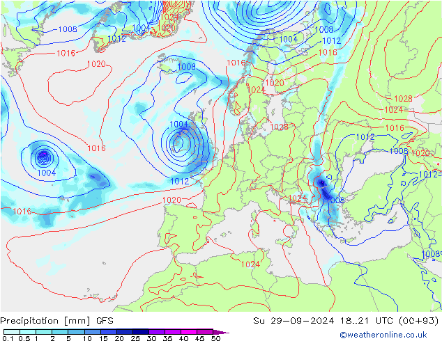 Precipitation GFS Su 29.09.2024 21 UTC