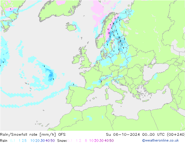 Rain/Snowfall rate GFS nie. 06.10.2024 00 UTC