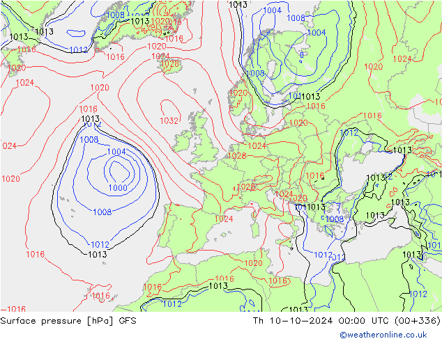 Surface pressure GFS Th 10.10.2024 00 UTC