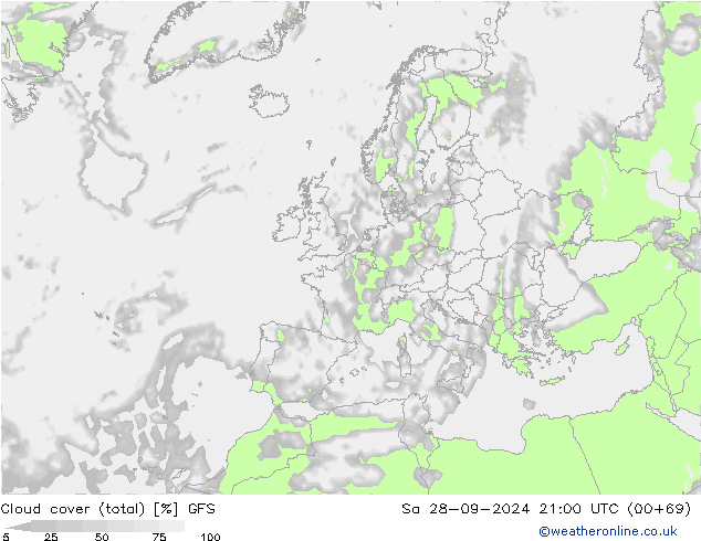 zachmurzenie (suma) GFS so. 28.09.2024 21 UTC