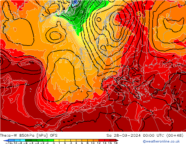 Theta-W 850hPa GFS sam 28.09.2024 00 UTC