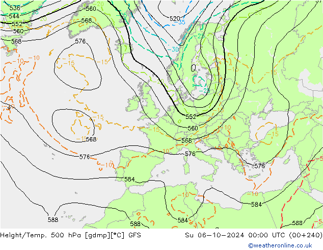 Height/Temp. 500 hPa GFS nie. 06.10.2024 00 UTC