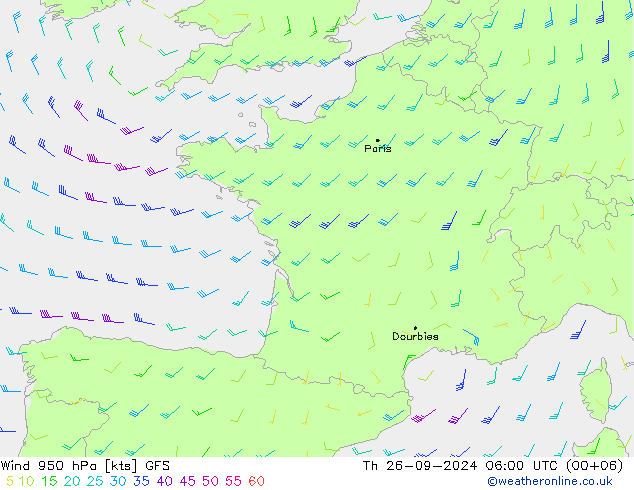 Wind 950 hPa GFS Th 26.09.2024 06 UTC