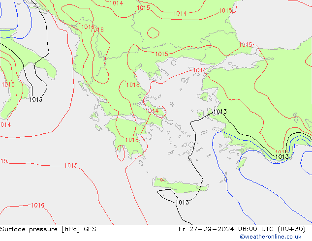 Pressione al suolo GFS ven 27.09.2024 06 UTC