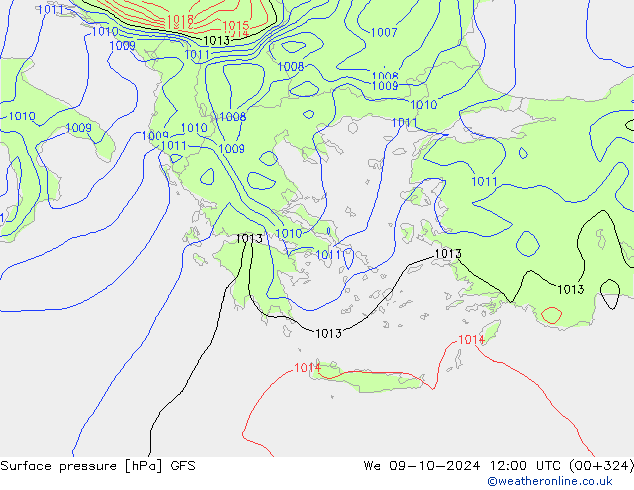 Surface pressure GFS We 09.10.2024 12 UTC