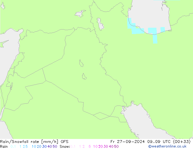 Rain/Snowfall rate GFS Sex 27.09.2024 09 UTC