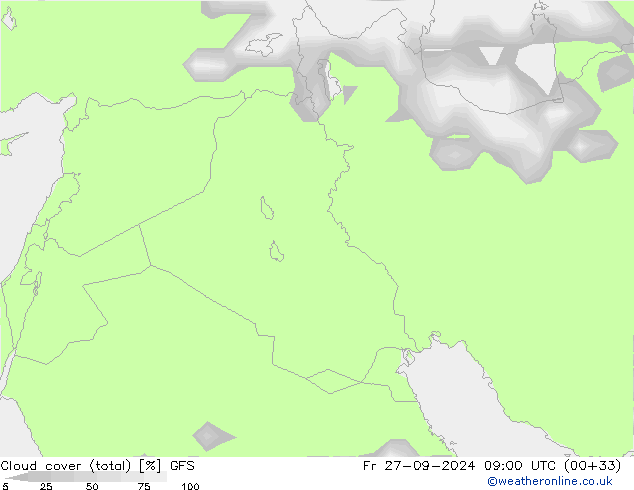 nuvens (total) GFS Sex 27.09.2024 09 UTC