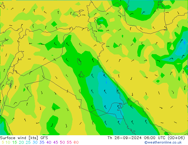 Surface wind GFS Čt 26.09.2024 06 UTC