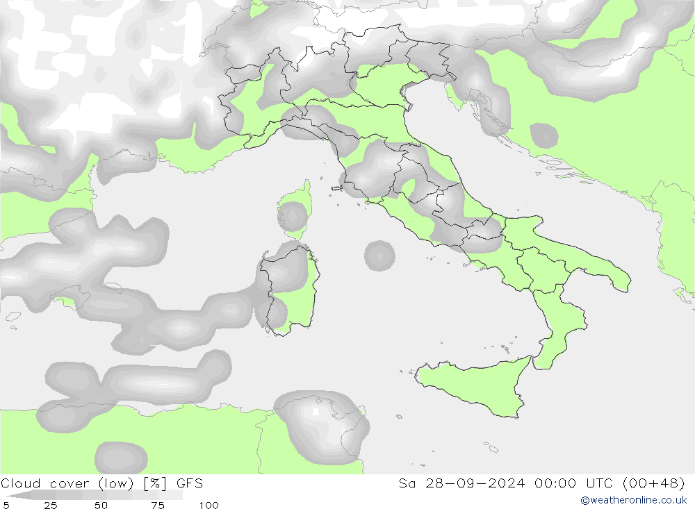 Cloud cover (low) GFS Sa 28.09.2024 00 UTC