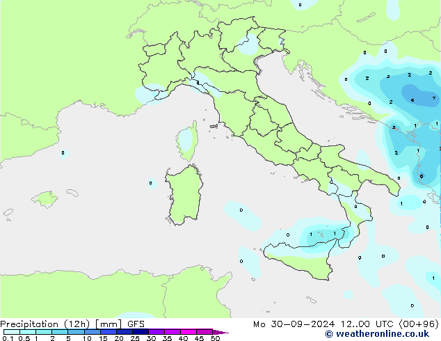 Precipitation (12h) GFS Mo 30.09.2024 00 UTC