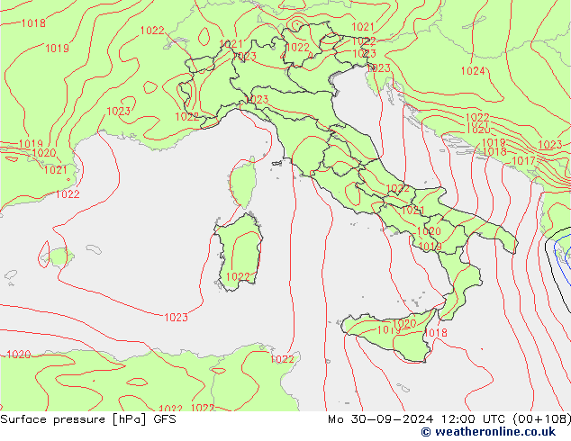 Surface pressure GFS Mo 30.09.2024 12 UTC