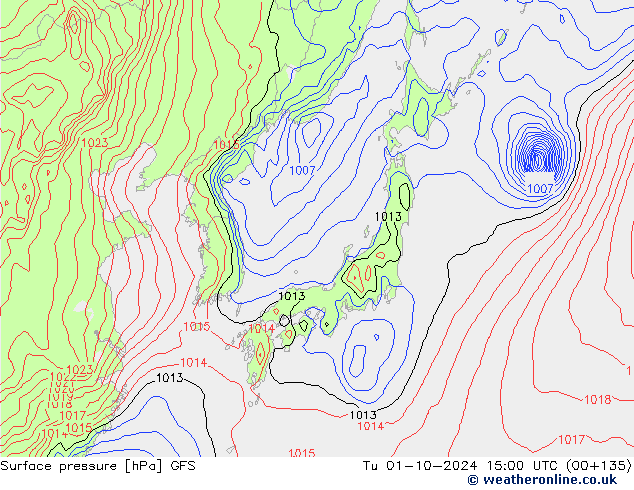 Atmosférický tlak GFS Út 01.10.2024 15 GMT