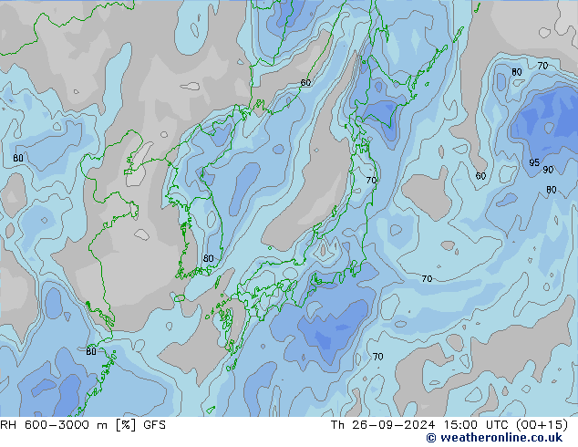 Humidité rel. 600-3000 m GFS jeu 26.09.2024 15 UTC