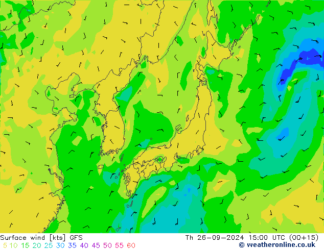 Vent 10 m GFS jeu 26.09.2024 15 UTC