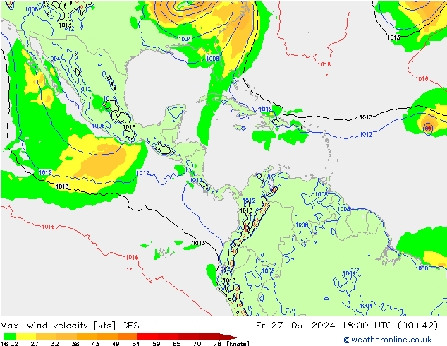 Max. wind snelheid GFS vr 27.09.2024 18 UTC