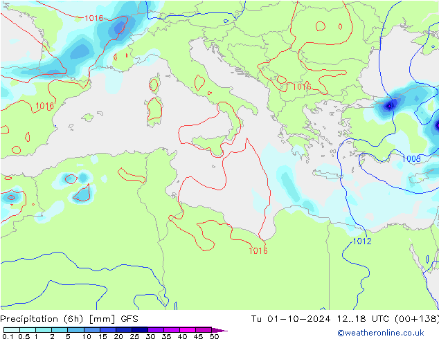 Z500/Rain (+SLP)/Z850 GFS wto. 01.10.2024 18 UTC