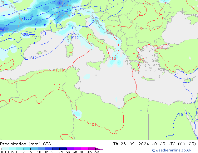 Precipitazione GFS gio 26.09.2024 03 UTC