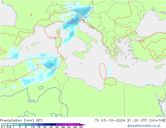 Srážky GFS Čt 03.10.2024 00 UTC