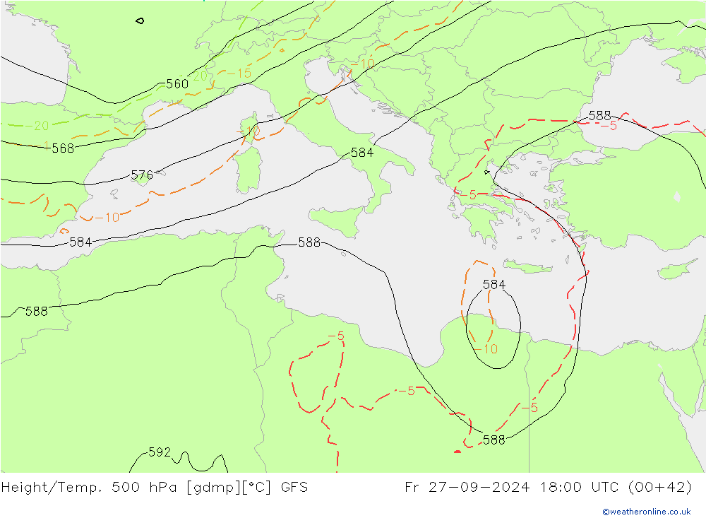 Height/Temp. 500 hPa GFS Fr 27.09.2024 18 UTC