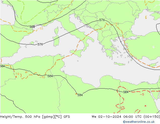 Z500/Rain (+SLP)/Z850 GFS St 02.10.2024 06 UTC