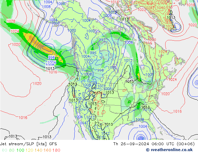 Corrente a getto GFS gio 26.09.2024 06 UTC