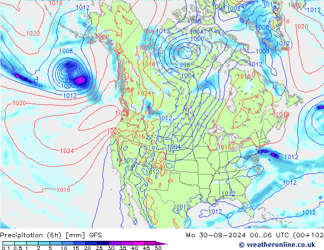 Z500/Rain (+SLP)/Z850 GFS  30.09.2024 06 UTC