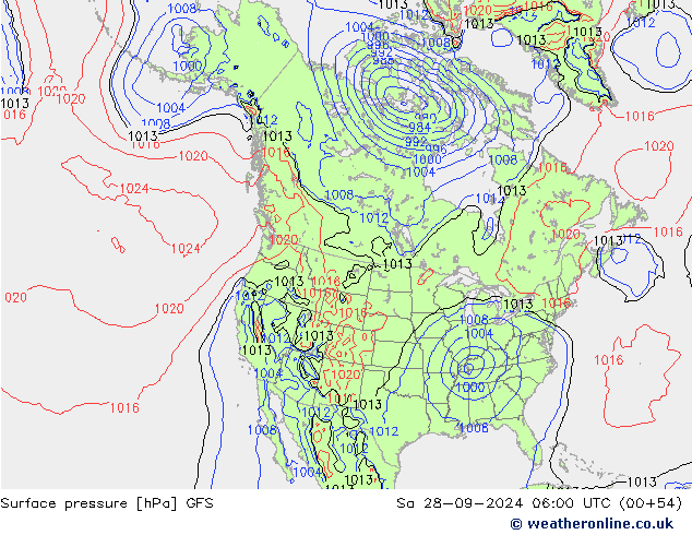 pressão do solo GFS Sáb 28.09.2024 06 UTC