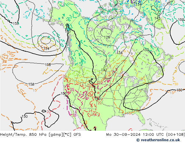 Géop./Temp. 850 hPa GFS lun 30.09.2024 12 UTC