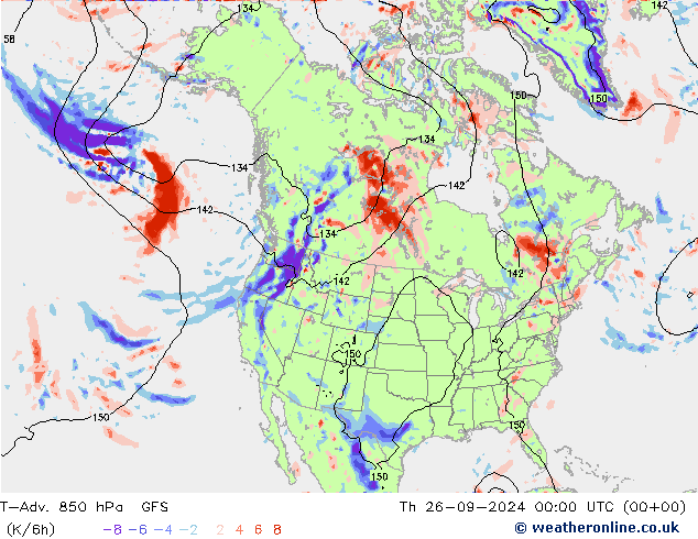 T-Adv. 850 hPa GFS Čt 26.09.2024 00 UTC